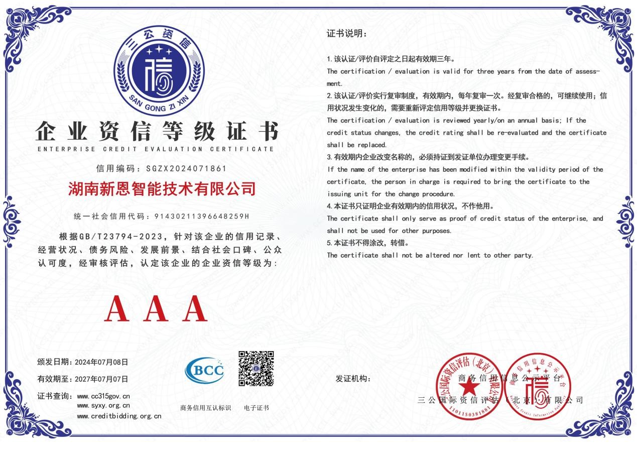 3A企业资信等级证书